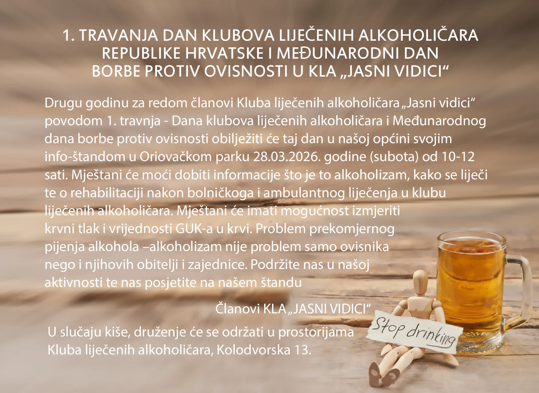 „Jasni vidici“ ponovno među građanima: najavljen Dan borbe protiv ovisnosti u Oriovcu