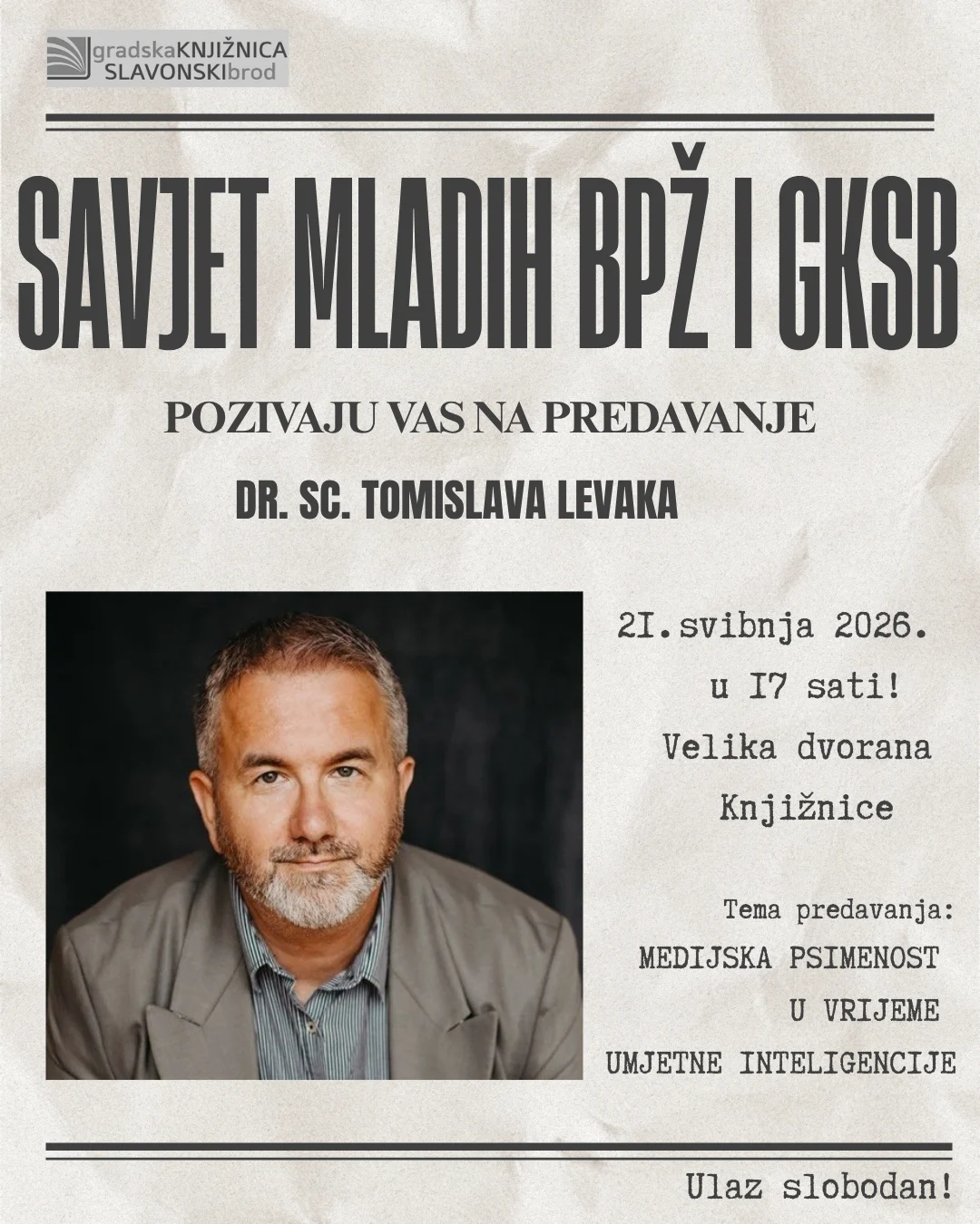 Predavanje o medijskoj pismenosti i umjetnoj inteligenciji u Gradskoj knjižnici Slavonski Brod
